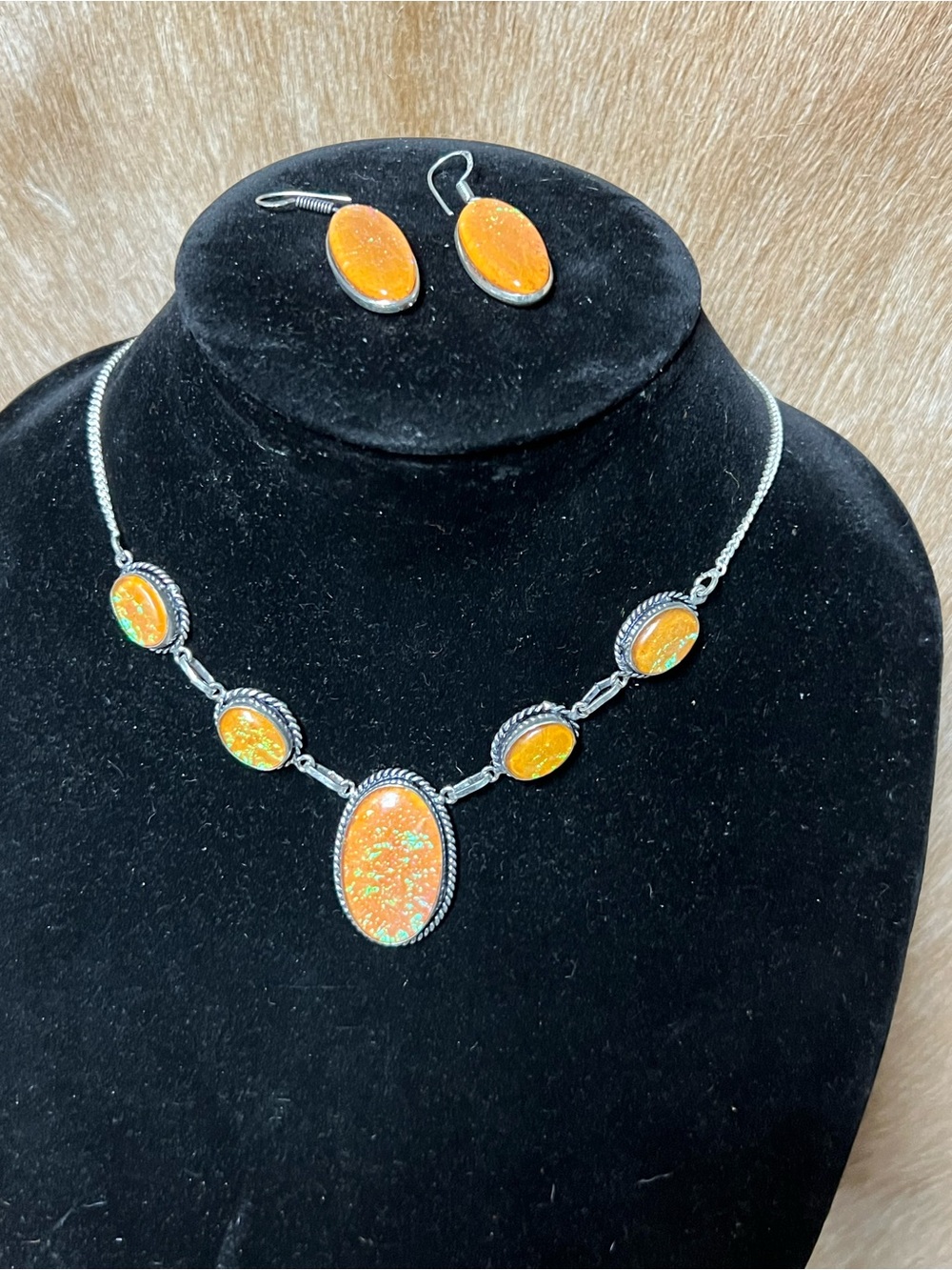 Sterling silver triplet opal necklace set